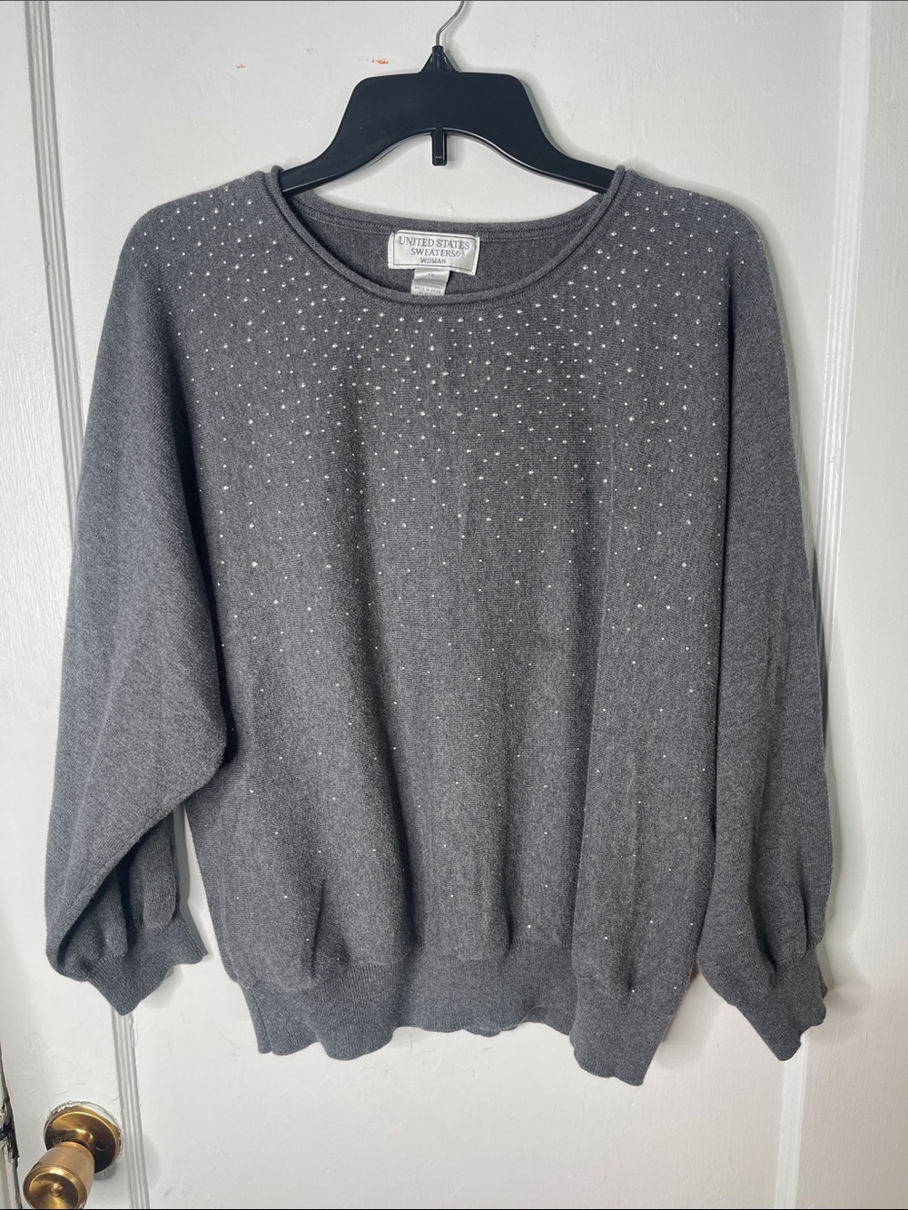 Vintage United States Sweater 1X Women’s Gray Silver Studs Cotton 90s Comfy